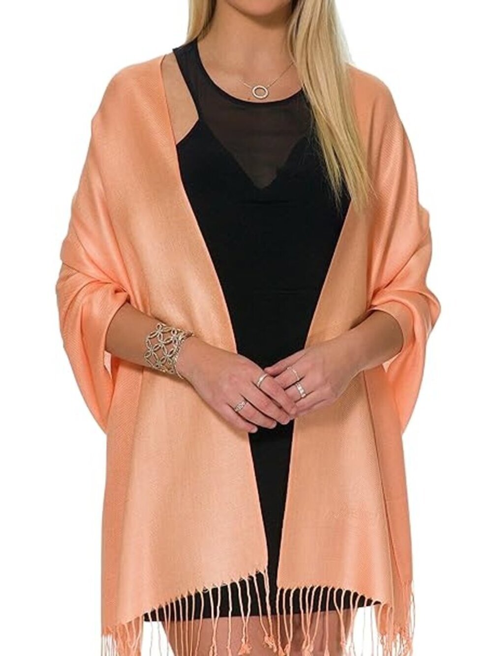 NWT New Pashmina Large Soft Shawl Viscose Scarf In Peach